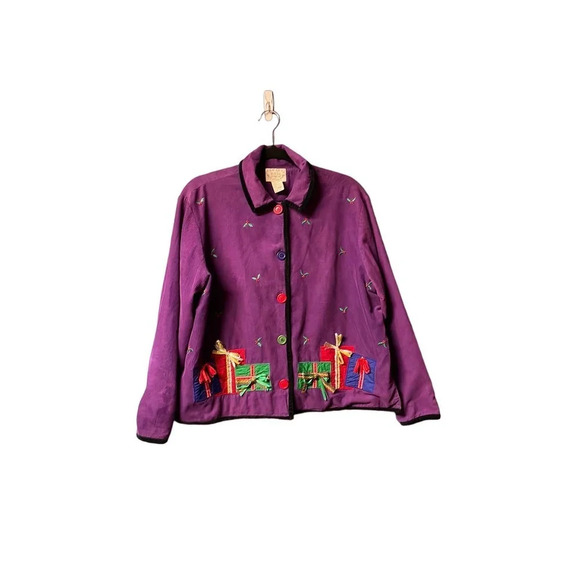 Unique Khaki Rose Colorful‎ Christmas Jacket 100% Cotton Size Medium (M) - Picture 1 of 9